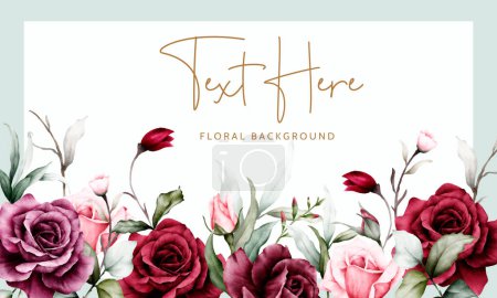 Téléchargez les illustrations : Elegant watercolor maroon roses flower floral background - en licence libre de droit
