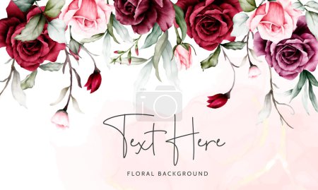 Illustration for Elegant watercolor maroon roses flower floral background - Royalty Free Image