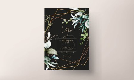 Ilustración de Elegante vintage hojas acuarela boda invitación tarjeta conjunto - Imagen libre de derechos