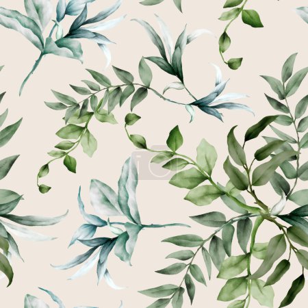 Illustration for Luxury watercolor leaves seamless pattern design - Royalty Free Image