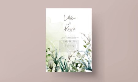 Ilustración de Elegant vintage leaves watercolor wedding invitation card set - Imagen libre de derechos