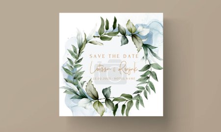 Ilustración de Wedding invitation card template with watercolor leaves - Imagen libre de derechos
