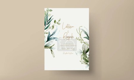 Illustration for Wedding invitation card template with watercolor leaves - Royalty Free Image