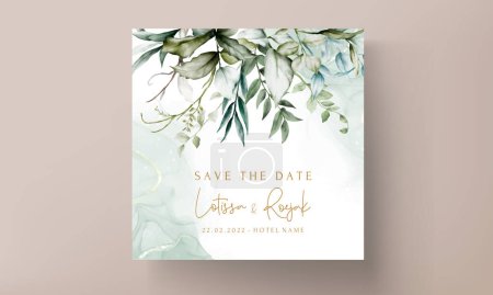 Téléchargez les illustrations : Wedding invitation card template with watercolor leaves - en licence libre de droit
