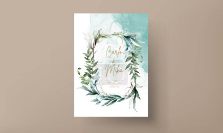 Téléchargez les illustrations : Modèle d'invitation de mariage avec de belles feuilles aquarelle - en licence libre de droit