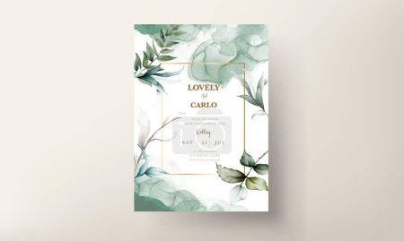 Téléchargez les illustrations : Wedding invitation template with beautiful leaves watercolor - en licence libre de droit
