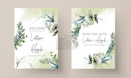 Illustration for Wedding invitation template with beautiful leaves watercolor - Royalty Free Image