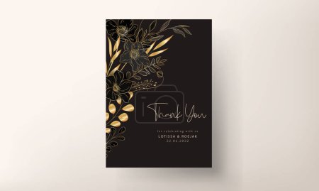 Illustration for Elegant luxury wedding invitation card with gold floral - Royalty Free Image