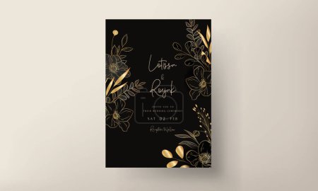 Illustration for Elegant luxury wedding invitation card with gold floral - Royalty Free Image