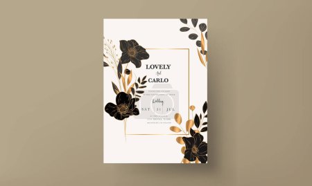 Illustration for Elegant minimalist wedding invitation card with luxury gold floral - Royalty Free Image