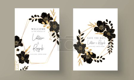Ilustración de Elegante tarjeta de invitación de boda minimalista con oro de lujo floral - Imagen libre de derechos