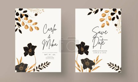Téléchargez les illustrations : Elegant minimalist wedding invitation card with luxury gold floral - en licence libre de droit
