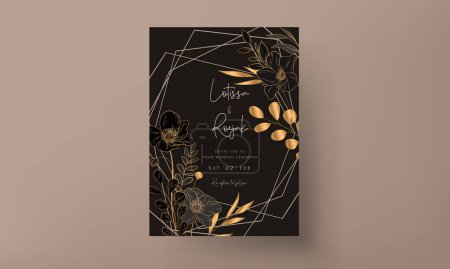 Illustration for Elegant minimalist wedding invitation card with luxury gold floral - Royalty Free Image