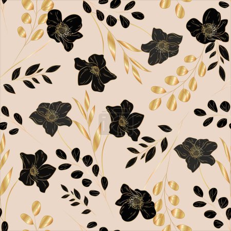 Téléchargez les illustrations : Elegant minimalist luxury gold floral seamless pattern - en licence libre de droit