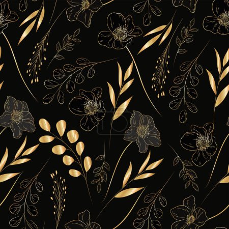 Ilustración de Elegant minimalist luxury gold floral seamless pattern - Imagen libre de derechos