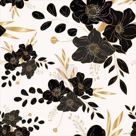 Illustration for Elegant minimalist luxury gold floral seamless pattern - Royalty Free Image