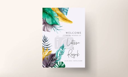 Ilustración de Invitation card set with colorful tropical leaves - Imagen libre de derechos