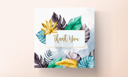 Illustration for Invitation card set with colorful tropical leaves - Royalty Free Image