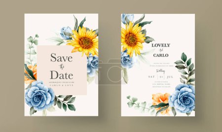 Téléchargez les illustrations : Vintage aquarelle printemps fleur mariage invitation carte ensemble - en licence libre de droit