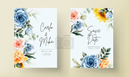 Téléchargez les illustrations : Vintage aquarelle printemps fleur mariage invitation carte ensemble - en licence libre de droit