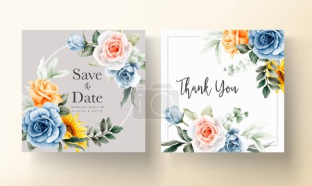 Illustration for Vintage watercolor spring flower wedding invitation card set - Royalty Free Image
