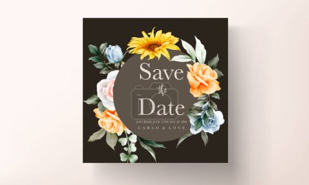 Illustration for Vintage watercolor spring flower wedding invitation card set - Royalty Free Image