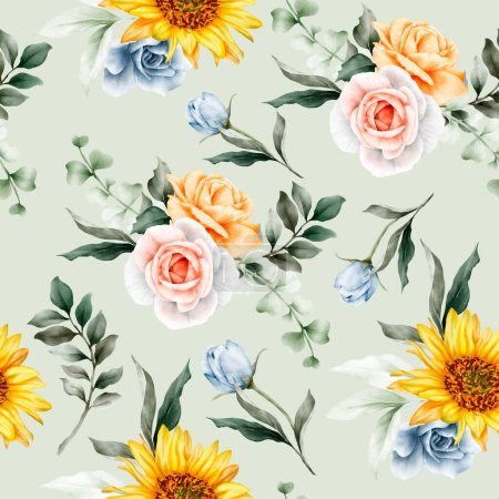 Téléchargez les illustrations : Magnifique aquarelle printemps floral motif sans couture - en licence libre de droit