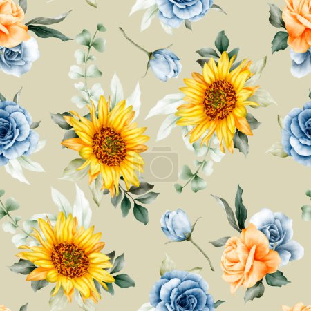 Téléchargez les illustrations : Beautiful watercolor spring floral seamless pattern - en licence libre de droit