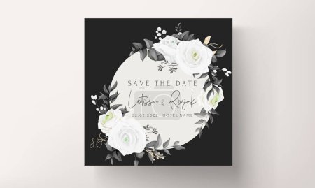 Ilustración de Tarjeta de invitación de boda floral en blanco y negro simple y elegante - Imagen libre de derechos