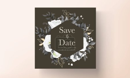 Téléchargez les illustrations : Simple et élégante carte d'invitation de mariage floral noir et blanc - en licence libre de droit