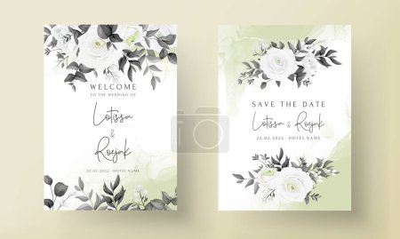 Téléchargez les illustrations : Simple et élégante carte d'invitation de mariage floral noir et blanc - en licence libre de droit