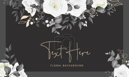 Illustration for A black and white floral background template with white roses and leaves - Royalty Free Image