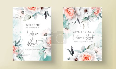 Ilustración de Hermosa invitación de boda con flor de acuarela - Imagen libre de derechos
