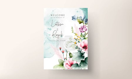 Ilustración de Tarjeta de invitación de boda con flores y hojas acuarela - Imagen libre de derechos