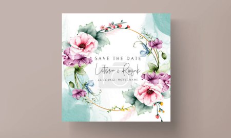 Ilustración de Tarjeta de invitación de boda con flores y hojas acuarela - Imagen libre de derechos