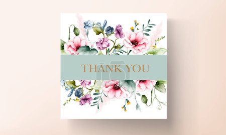 Illustration for Beautiful wedding invitation card with flower and leaves watercolor - Royalty Free Image