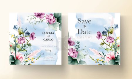 Ilustración de Plantilla de invitación de lujo con acuarela floral - Imagen libre de derechos