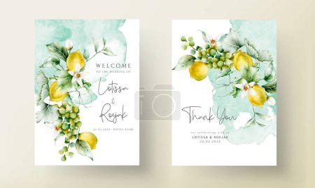 Illustration for Watercolor summer fruits wedding invitation card template - Royalty Free Image