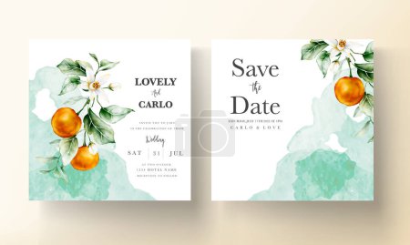 Téléchargez les illustrations : Ensemble de cartes d'invitation de mariage avec un citron et des fleurs - en licence libre de droit