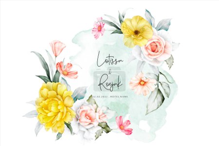 Illustration for Beautiful watercolor floral frame template - Royalty Free Image