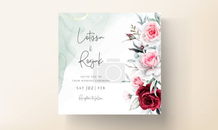 Illustration for Wedding invitation card template with beautiful flower wreath watercolor - Royalty Free Image