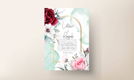 Ilustración de Plantilla de tarjeta de invitación de boda con hermosa flor corona acuarela - Imagen libre de derechos