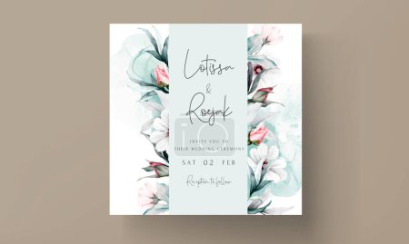 Téléchargez les illustrations : Élégant blanc et marron rose cadre floral aquarelle modèle de carte d'invitation - en licence libre de droit