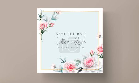 Illustration for Elegant white and maroon rose floral frame watercolor invitation card template - Royalty Free Image