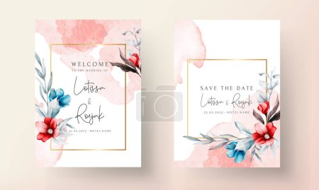 Illustration for Wedding invitation with peonies floral frame watercolor - Royalty Free Image