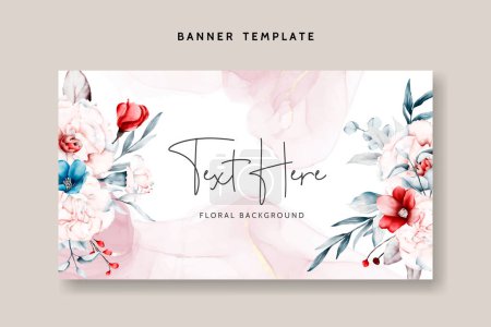 Illustration for Floral frame background with pink and blue flowers and red peonies - Royalty Free Image