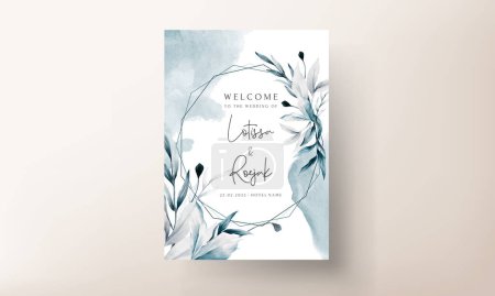 Illustration for Luxury wedding invitation card with beautiful leaves watercolor - Royalty Free Image
