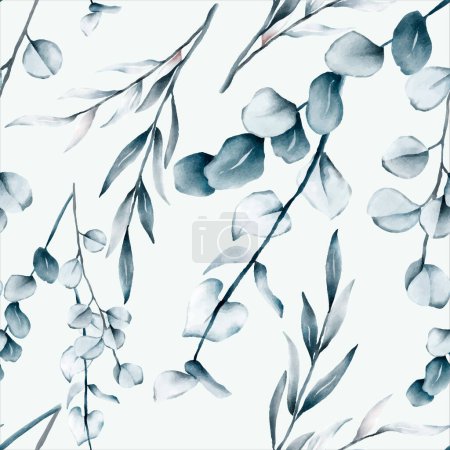 Téléchargez les illustrations : Feuilles élégantes peinture aquarelle motif floral sans couture - en licence libre de droit