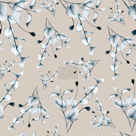 Illustration for Elegant leaves painting watercolor floral seamless pattern - Royalty Free Image