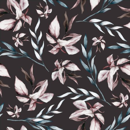 Illustration for Elegant leaves painting watercolor floral seamless pattern - Royalty Free Image